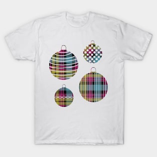 Pink, Blue and Yellow Tartan Christmas Baubles T-Shirt